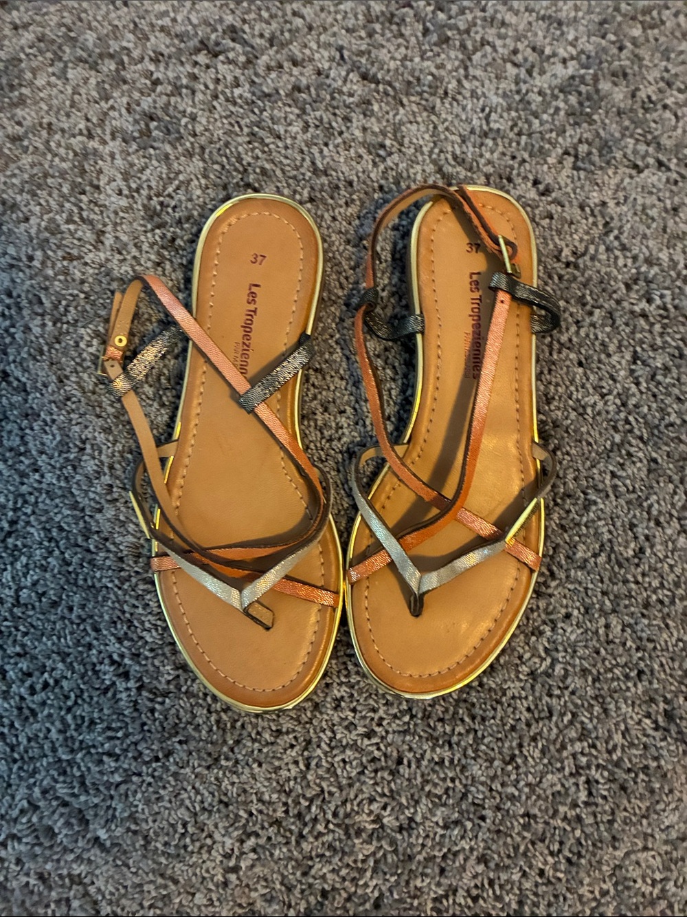 Metallic Multi-Strip Sandals - Brown/Gold
